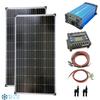 Kép 1/10 - napelem-szett-2-db-napelem-130-watt-feszultseg-atalakito-szinusz-inverter-toltesvezerlo-kabelek