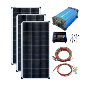 Szigetüzemű napelem rendszer 3x100W napelem + 1000W szinusz inverter + töltésvezérlő 30A