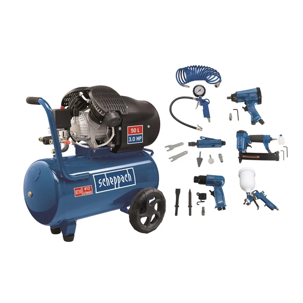 SCHEPPACH HC 55 DC SET KÉTHENGERES KOMPRESSZOR TARTOZÉKOKKAL - 50L, 10BAR