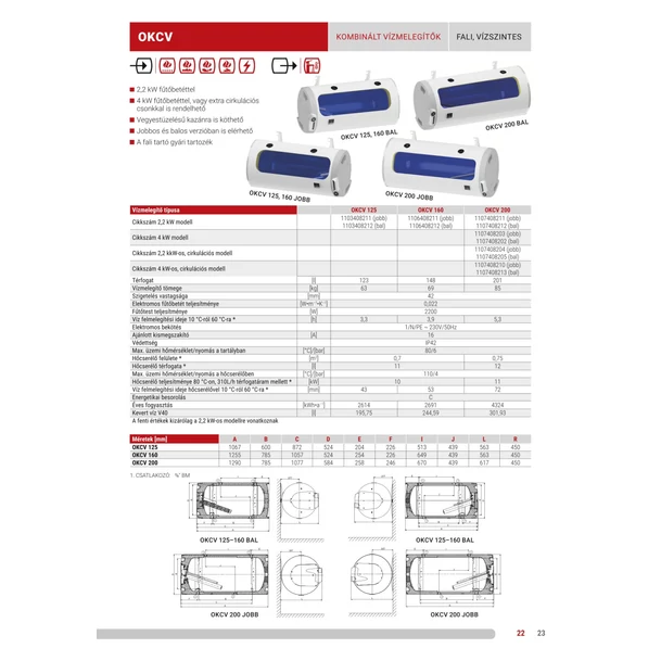 Drazice OKCV 200 fali, fekvő indirekt tároló, 2,2kW fűtőbetéttel