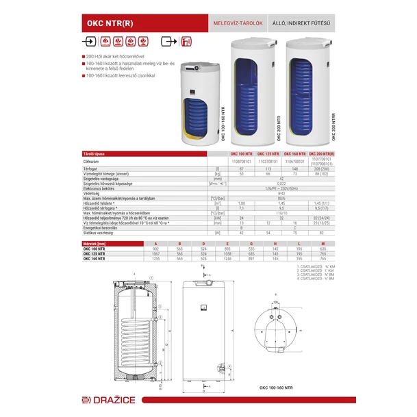 Drazice OKC 200 NTRR álló, 2 hőcserélős indirekt tároló