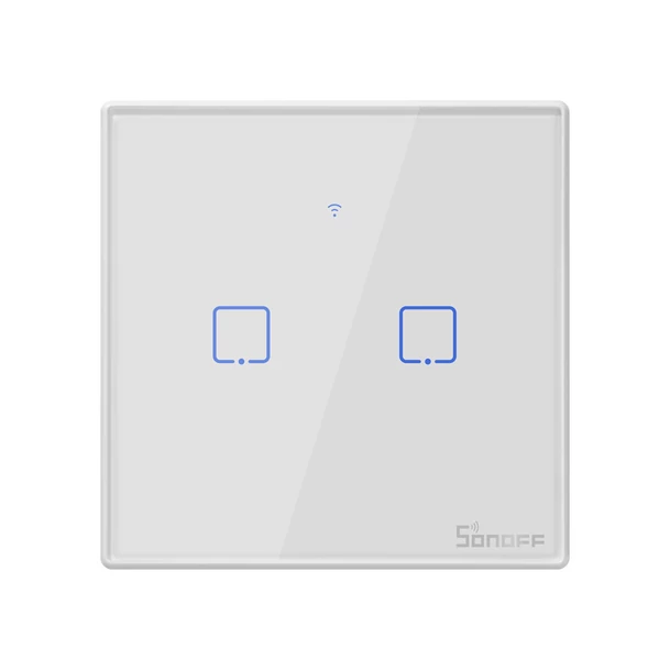 Sonoff TX T2 EU 2C WiFi + RF vezérlésű, távvezérelhető, érintős dupla/csillár villanykapcsoló