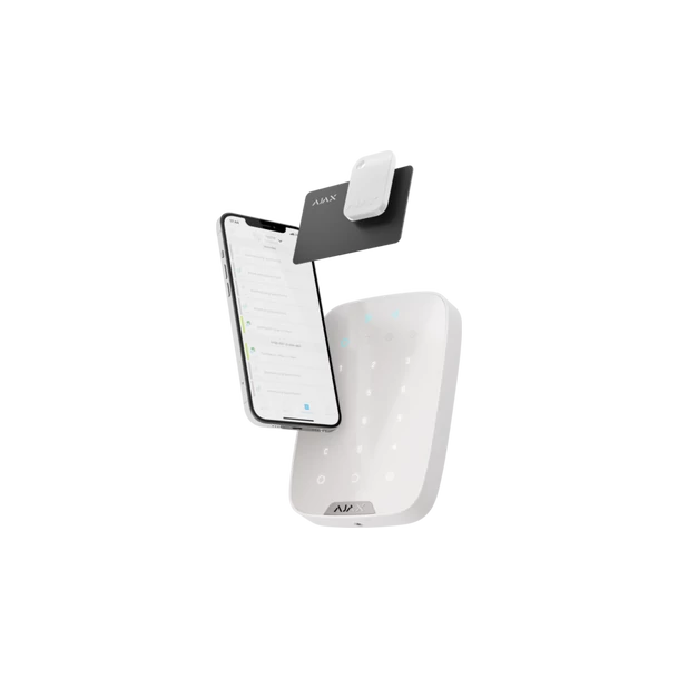 AJAX Keypad Plus - Vezeték nélküli érintés vezérelt kezelő panel, RFID olvasóval - Fehér